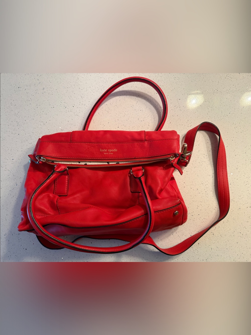 kate spade Red Leather Shoulder Satchel with Gold Hardware